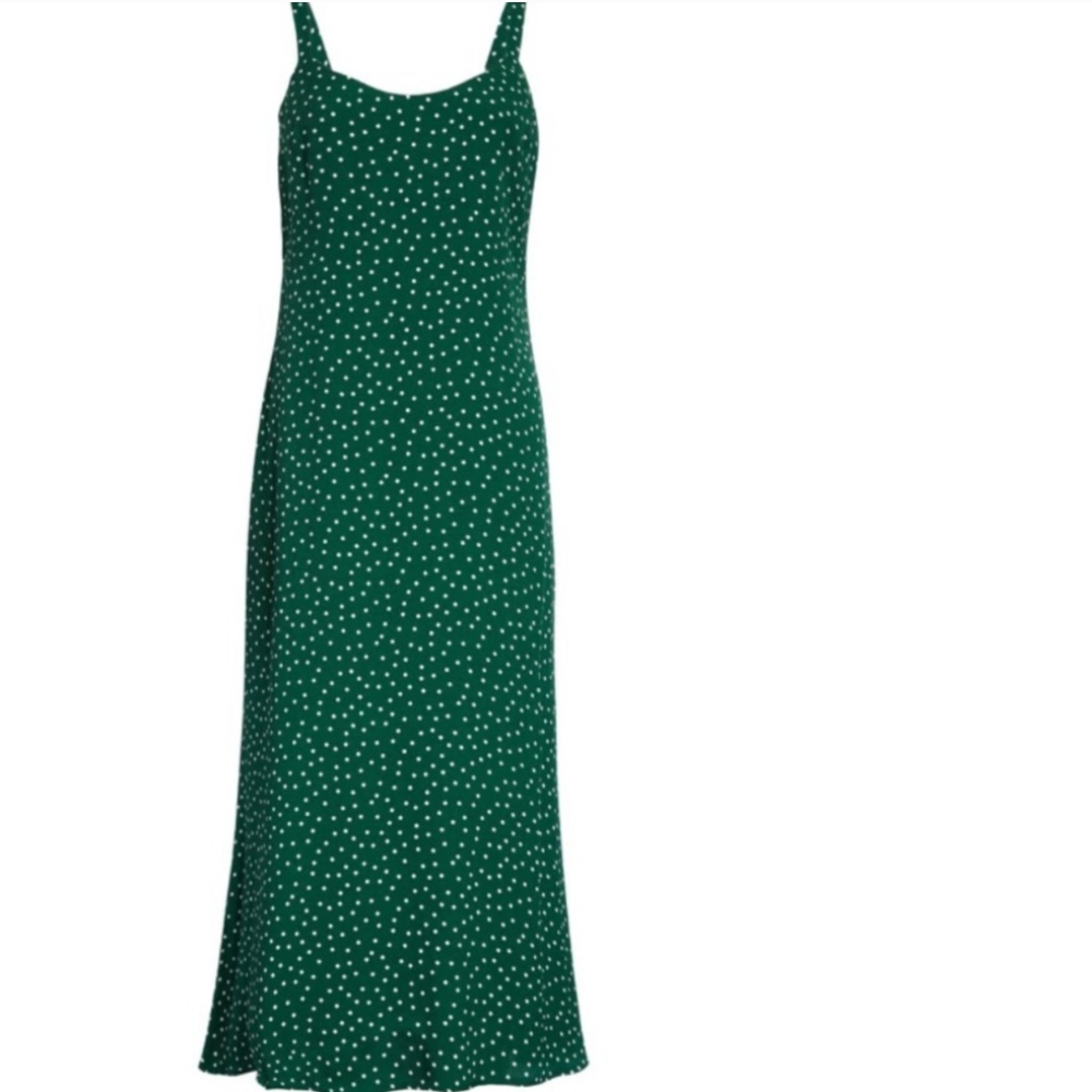 Reformation Avalon Green Polka Dot Slip Dress